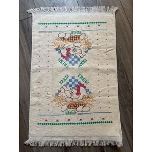 Vintage Cannon Farm Fresh Eggs Kitchen Towel Country Hen Fringe Cream Color